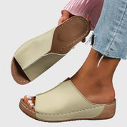 Lucienne Ashvale | White Open-Toe Wedge Slides