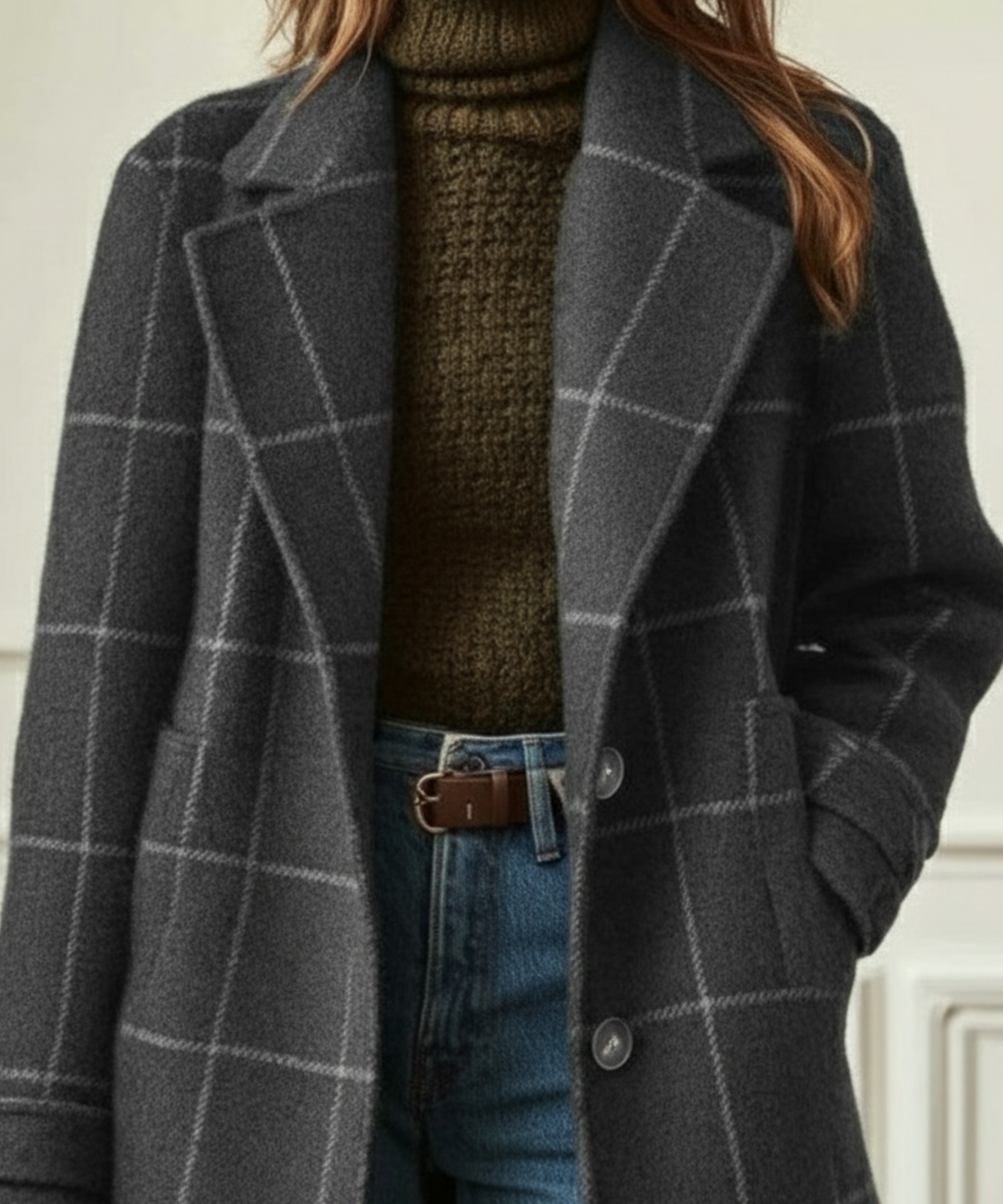 Rowena Castleigh | Green Plaid Wool-Blend Lapel Coat