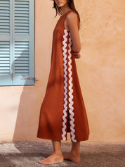 Claudine Beaumont | Black Sleeveless Maxi Dress with Wavy Contrast Side Trim