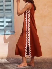 Claudine Beaumont | Black Sleeveless Maxi Dress with Wavy Contrast Side Trim