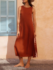 Claudine Beaumont | Black Sleeveless Maxi Dress with Wavy Contrast Side Trim