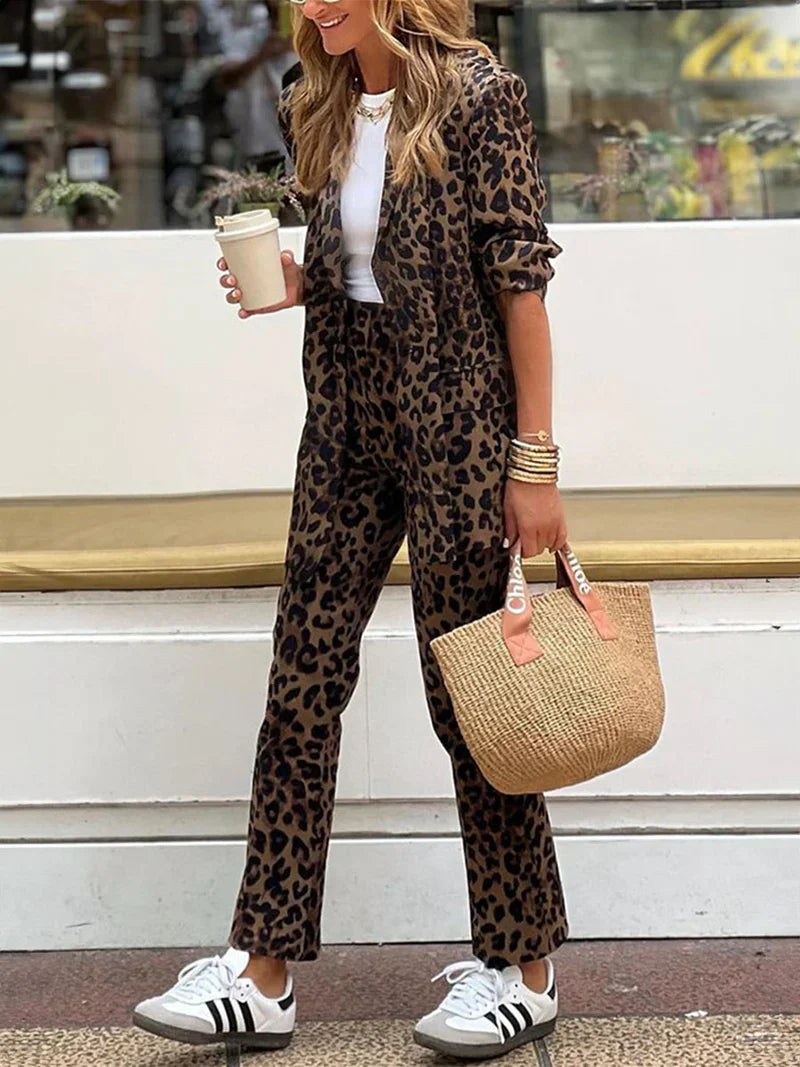 Marisol Chastain | Leopard Print Blazer & Pants Set For Women