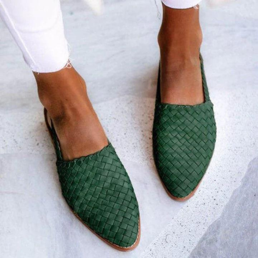Serena Whitbourne | Brown Woven Vegan Leather Slingback Flats