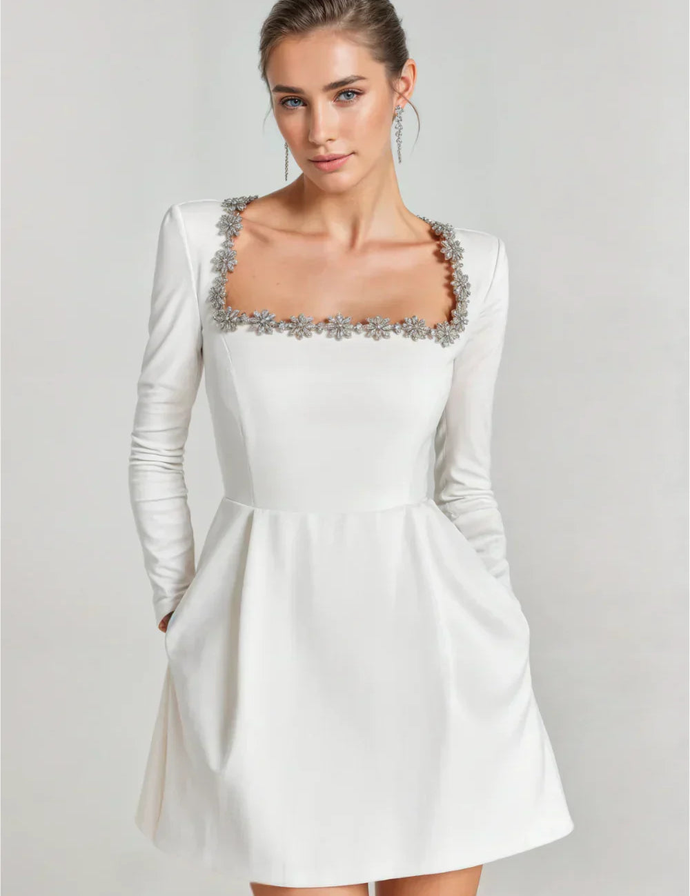 Margaux Delacourt | Velvet Cocktail Dress With Crystal Neckline