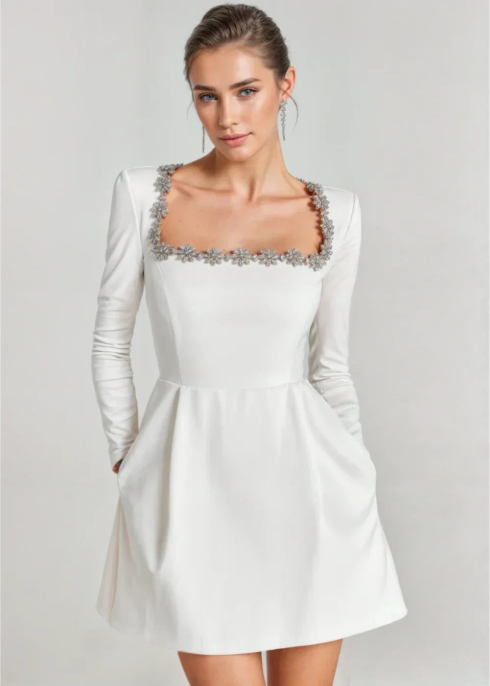 Margaux Delacourt | Velvet Cocktail Dress With Crystal Neckline
