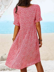 Fleurette Dawnvale | Blue Ditsy Floral V-Neck Smock Midi Dress