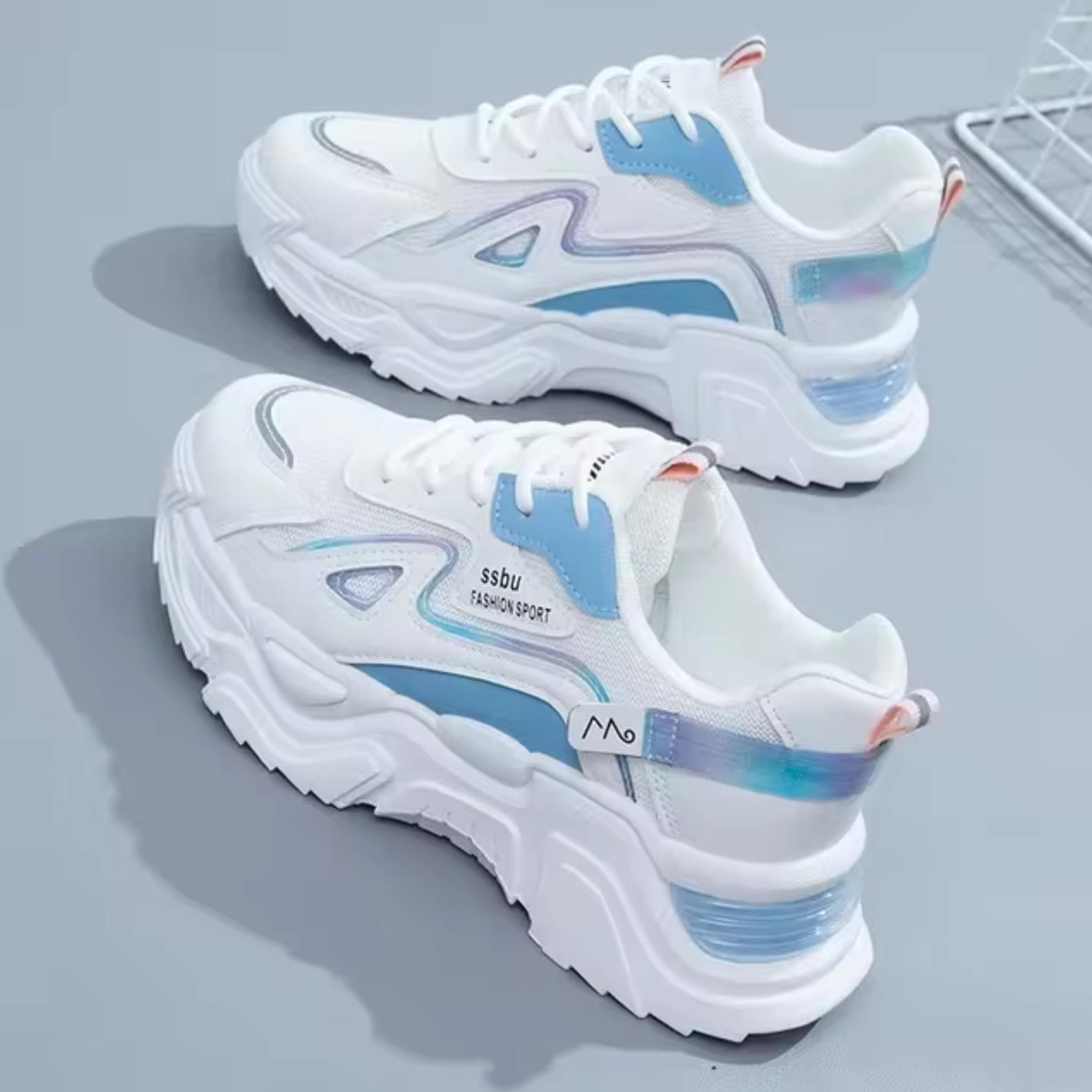 Celine Vossworth | White Holographic Chunky Platform Sneakers For Women