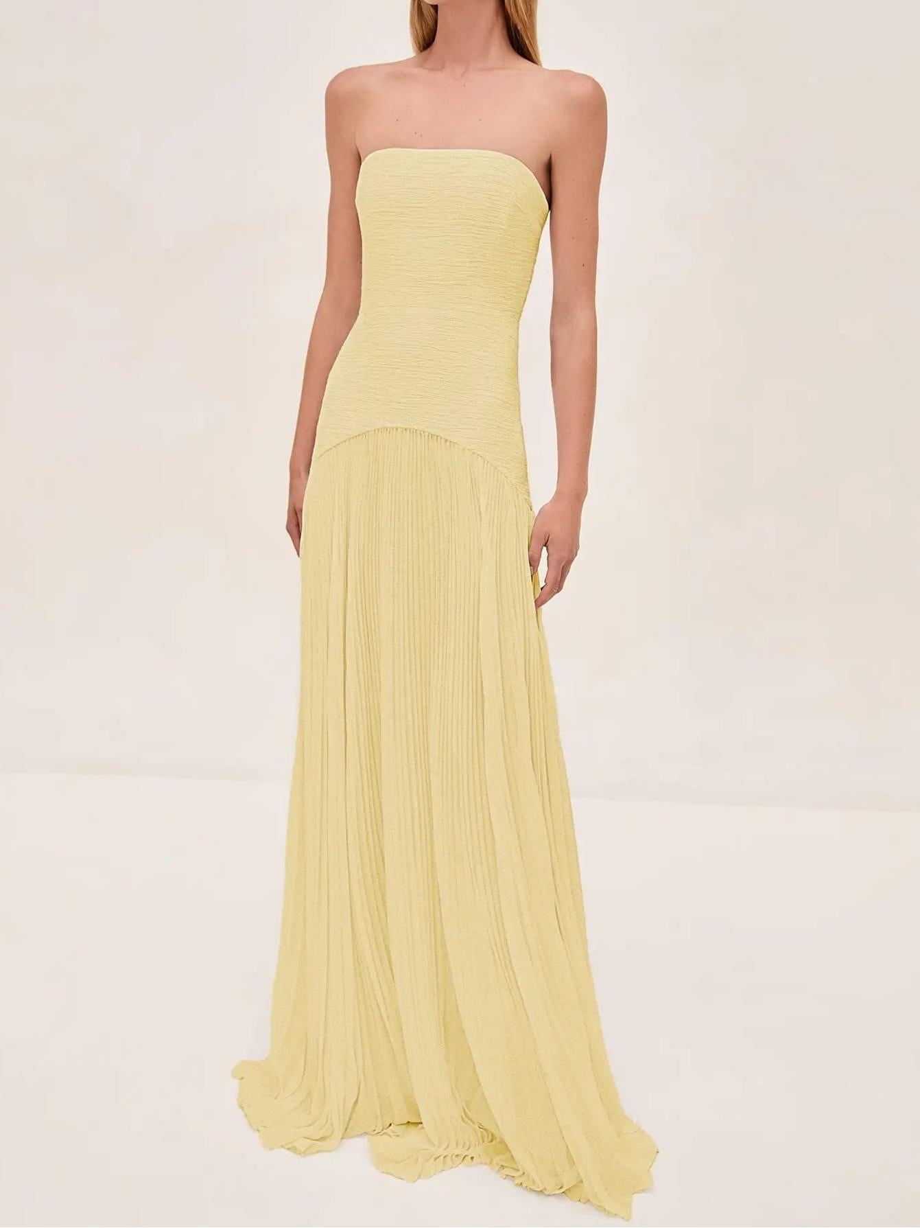 Éliane Montserrat | Sage Green Strapless Pleated Maxi Gown