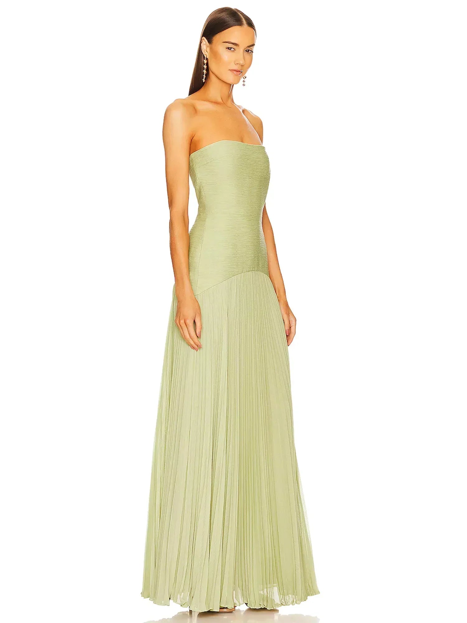 Éliane Montserrat | Sage Green Strapless Pleated Maxi Gown