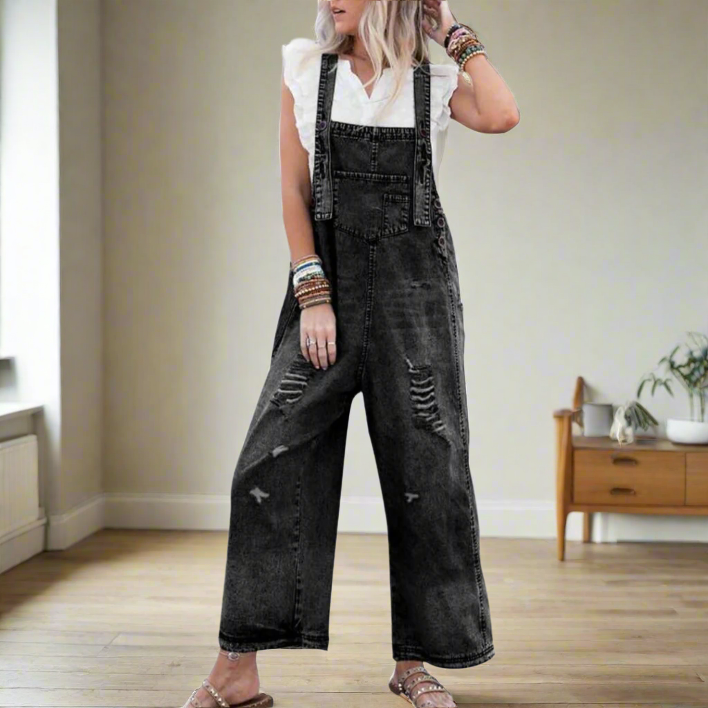 Blanche Rocheteau | Distressed Denim Overalls Jumpsuit For Women