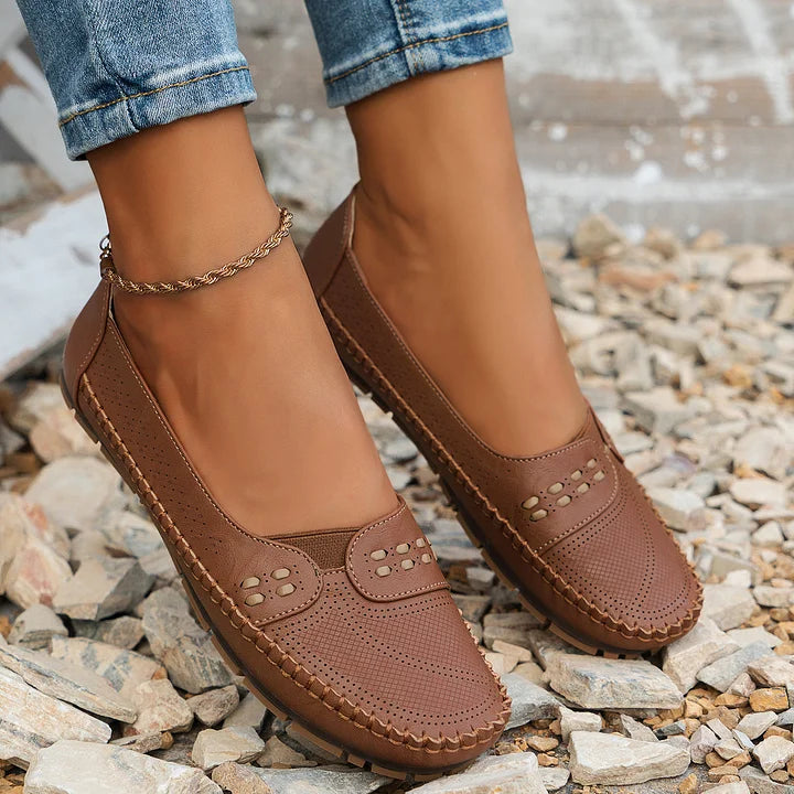 Luciana Velthorpe | Beige Perforated Slip-On Comfort Flats