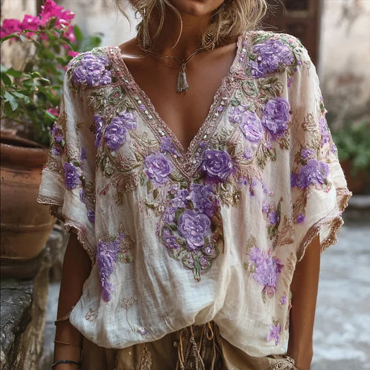 Margaux Chevalier | Floral Embroidered Boho Blouse For Women