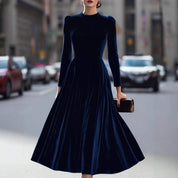 Tinsley Elmridge | Navy Velvet Long Sleeve Midi Dress For Women