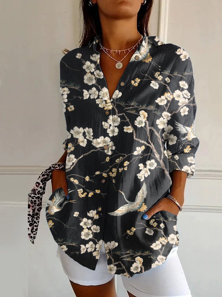 Adele Fontenoy | Floral Colorblock Long Sleeve Shirt For Women