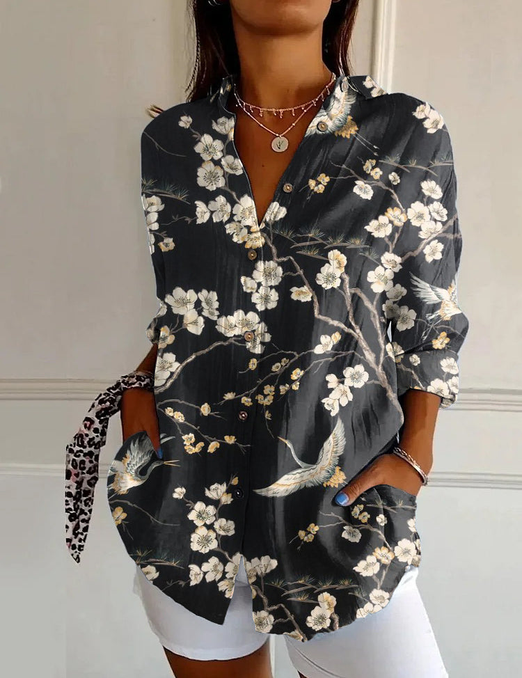 Adele Fontenoy | Floral Colorblock Long Sleeve Shirt For Women