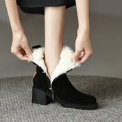 Adrienne DuBois | Fur-Trim Suede Ankle Boots With Side Zipper For Women