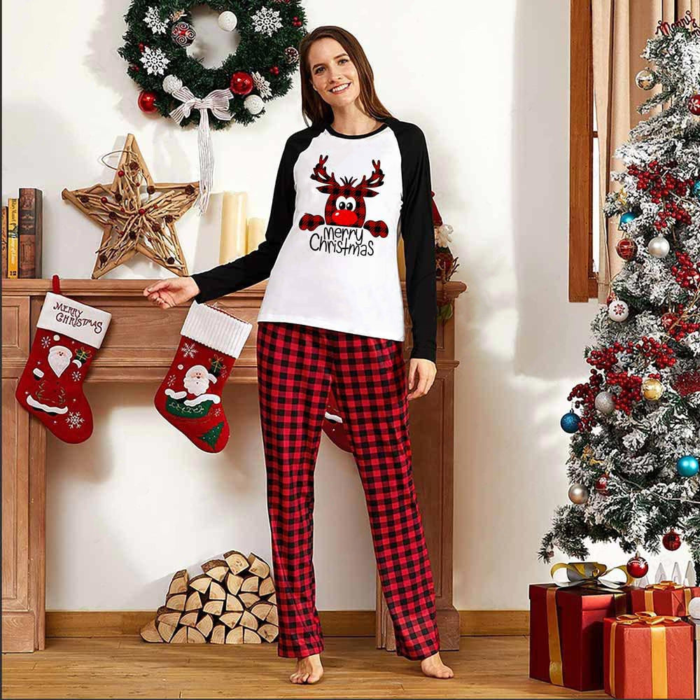 Snowy Berry | Red Plaid Reindeer Christmas Pajamas Unisex & Family