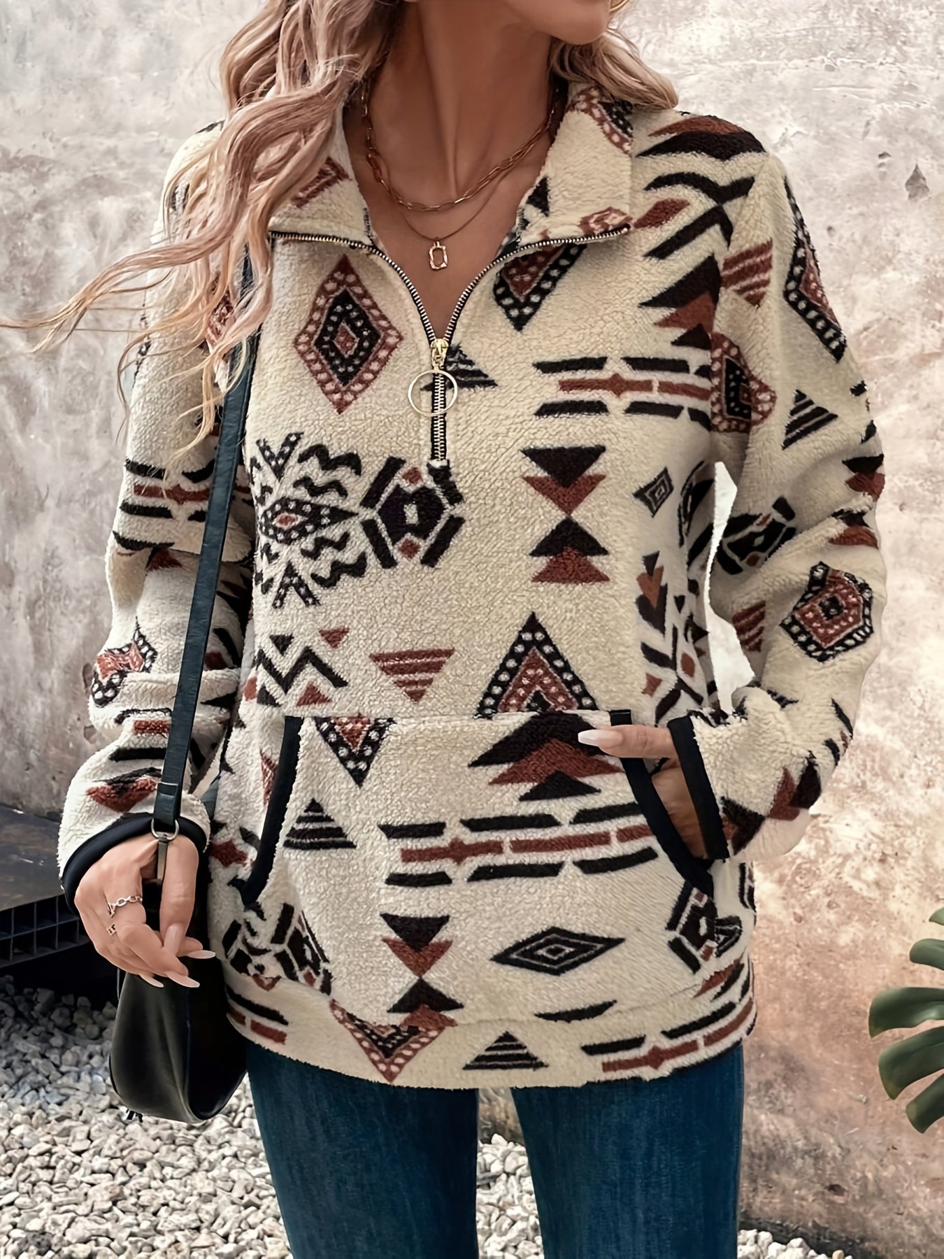 Tabitha Marmore | Aztec-Print Quarter-Zip Pullover For Women
