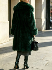 Tierney Malmore | Dark Green Wide Lapel Faux Fur Coat For Women