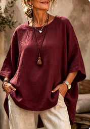 Cecile Fontainebleau | Relaxed Linen-Blend Crew Neck Top For Women