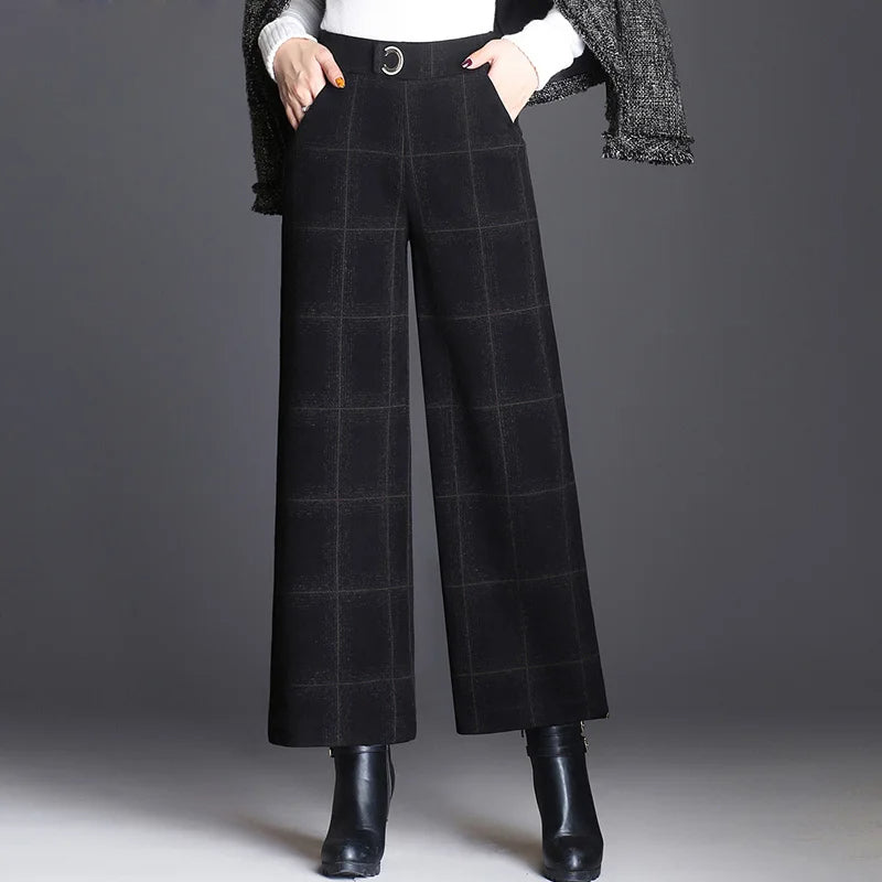 Noemi Castellucci | High-Waisted Plaid Trousers With Belt Buckle For Women