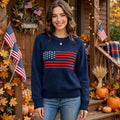 Pauline Courtland | Navy Crew Neck Flag Veterans Day Sweater For Women