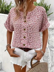 Elspeth Faircombe | Pink Floral Print Button-Up Blouse