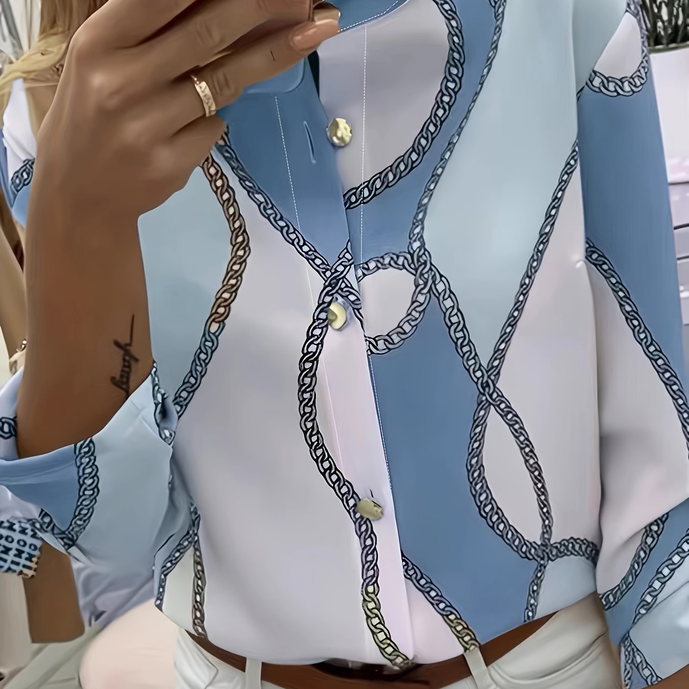 Marlène Dubosc | Chain-Print Collared Blouse For Women