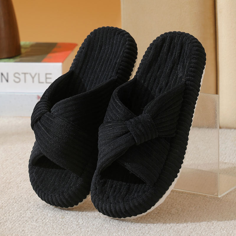 Odette Villeneuve | Cross-Strap Corduroy Slippers For Women