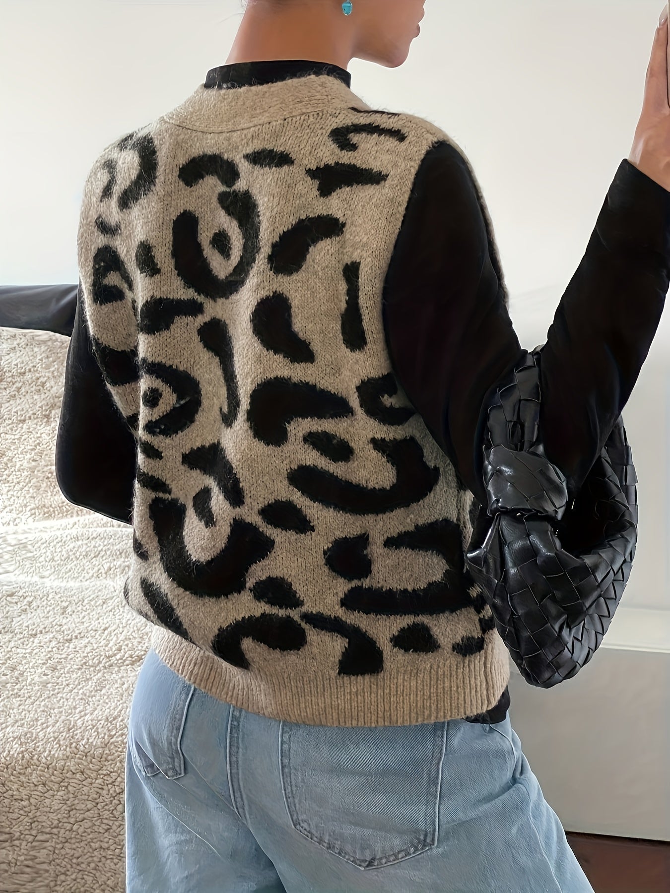 Camille Reyner | Leopard Print Sweater Vest With Button Front