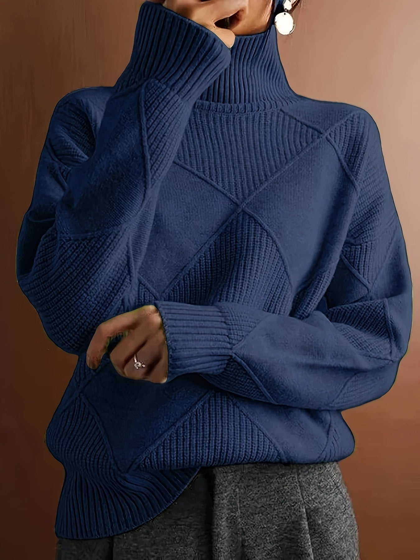 Josephine Alderidge | Diamond-Knit Turtleneck Sweater For Women