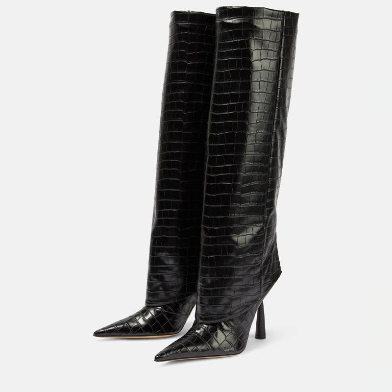Odile Renard | Croc-Embossed Knee-High Stiletto Boots For Women