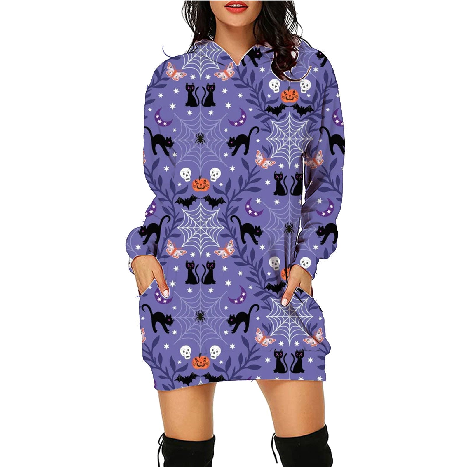 Fleur Devereux | Halloween Skeleton Print Hoodie Mini Dress For Women