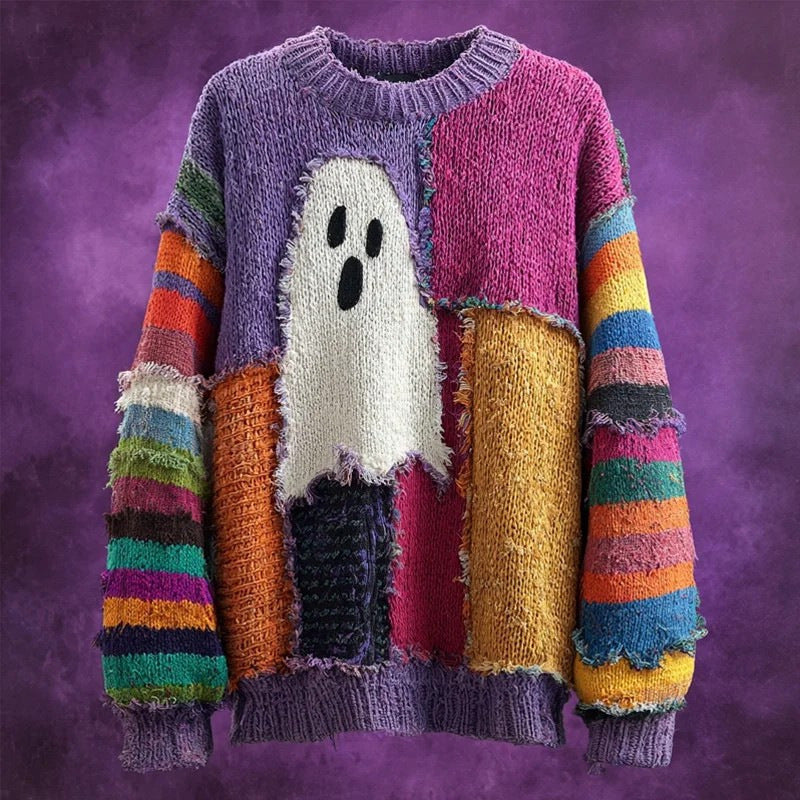 Marceline Duvall | Halloween Cat Print Chunky Knit Sweater For Women