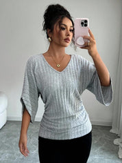 Corinne Lambert | Ribbed Knit V-Neck Top For Women