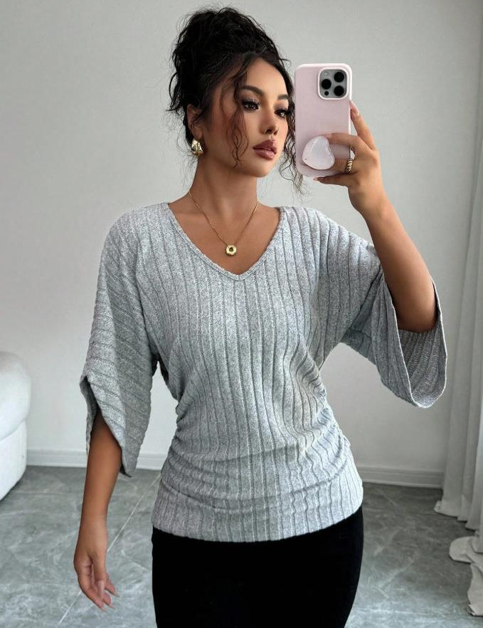 Corinne Lambert | Ribbed Knit V-Neck Top For Women