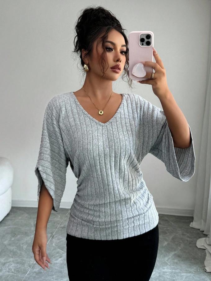 Corinne Lambert | Ribbed Knit V-Neck Top For Women