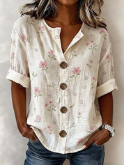 Antonella Marchese | Embroidered Floral Button-Up Blouse For Women