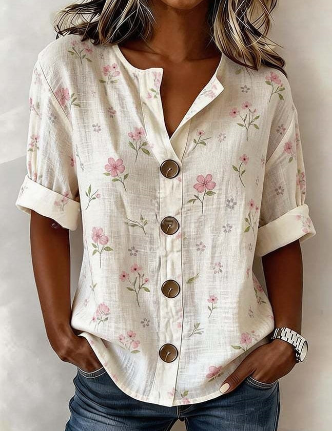 Antonella Marchese | Embroidered Floral Button-Up Blouse For Women