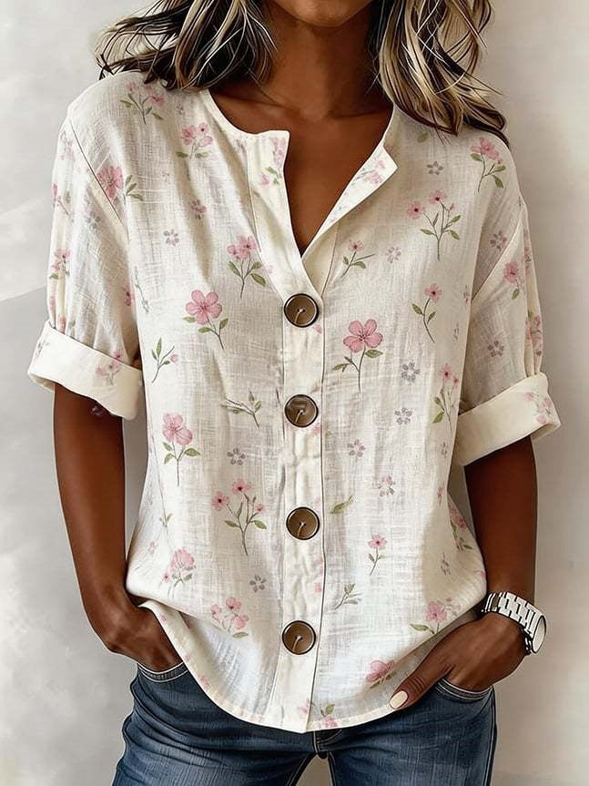 Antonella Marchese | Embroidered Floral Button-Up Blouse For Women