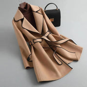 Pearlie Oakdale | Belted Wrap Coat With Piped Trim For Women