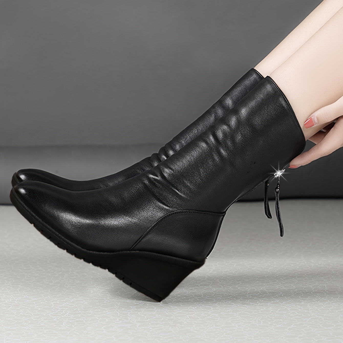 Ines Berthollet | Sleek Wedge Boots With Side Zip
