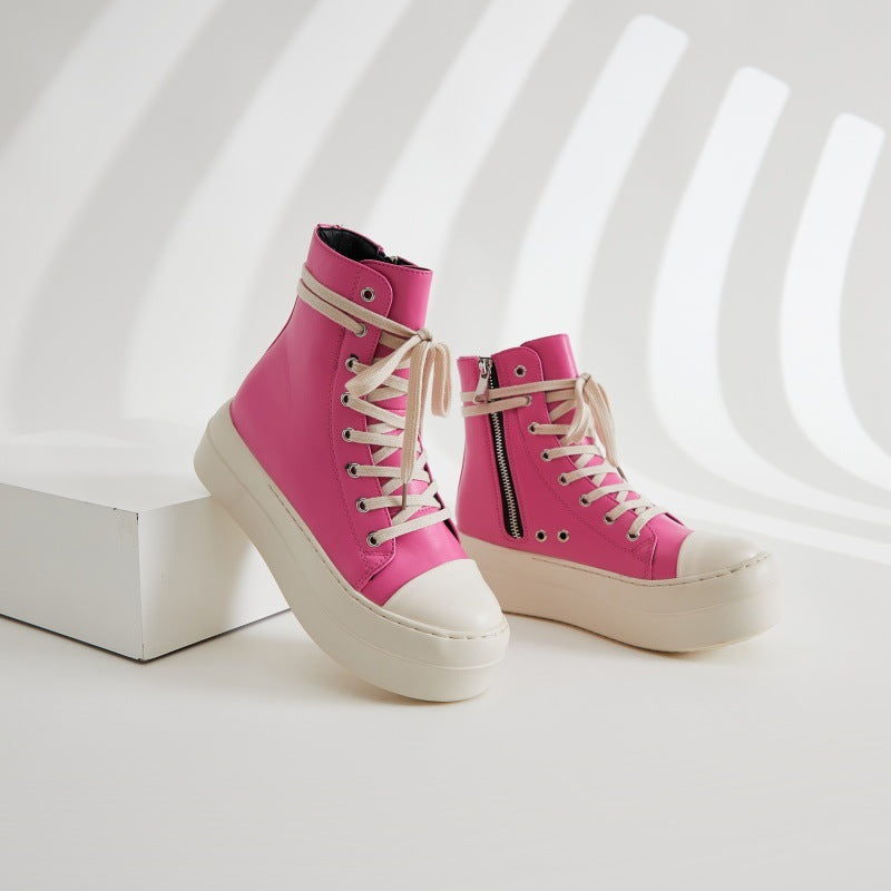 Juliette Savary | Pink Platform High-Top Sneaker Boots For Women
