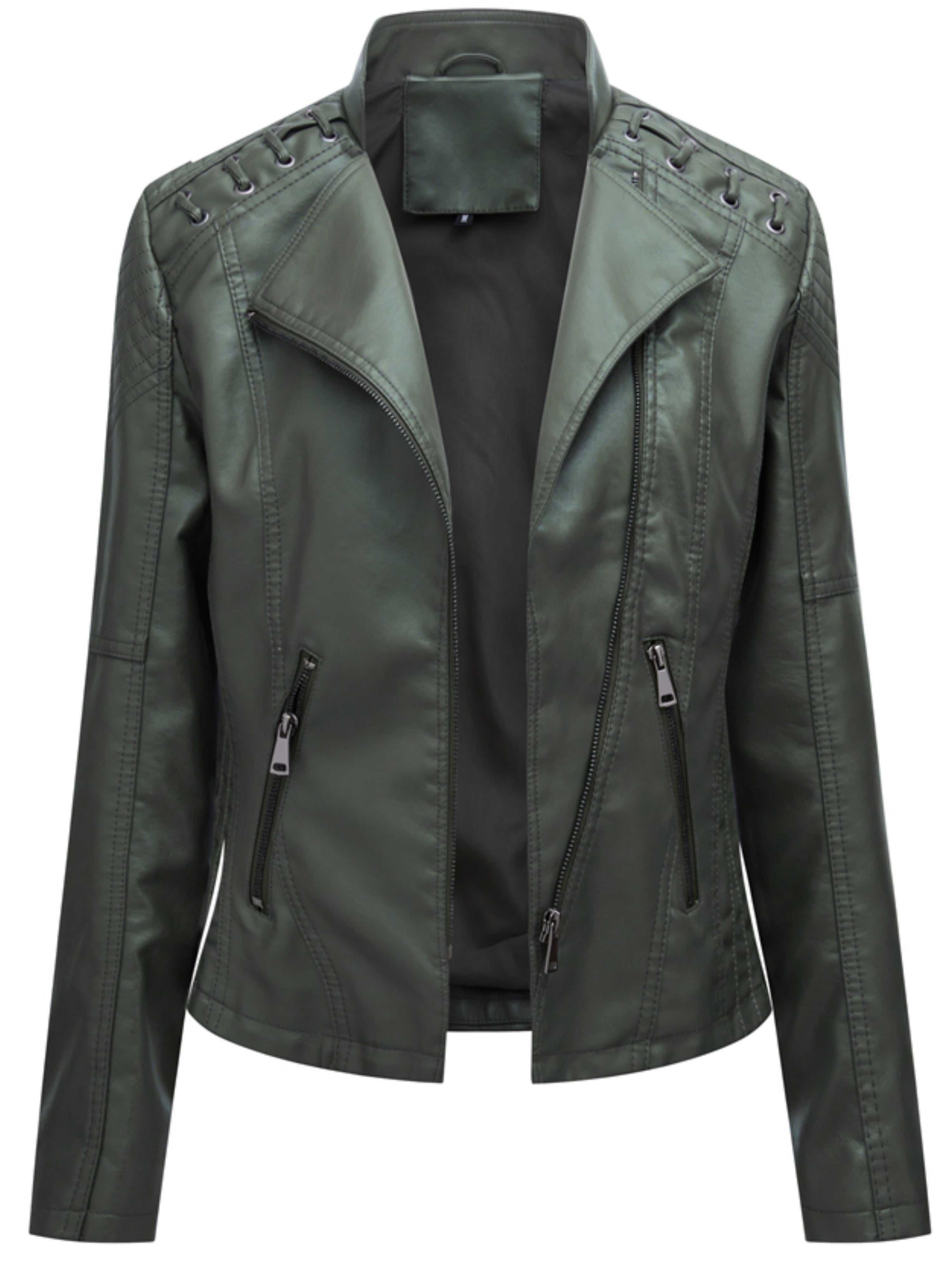 Nadia Cresson | Sleek Olive Leather Jacket For Women
