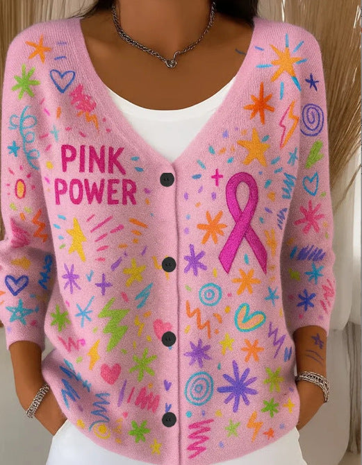 Elara Bloomfield | Printed Button-Up Knit Cardigan For Women