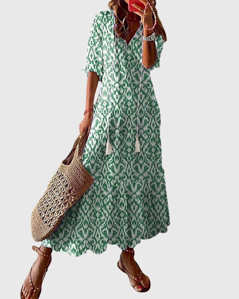 Cressida Montvallon | Blue Ikat Print Boho Maxi Dress