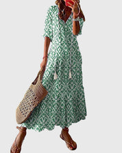 Cressida Montvallon | Blue Ikat Print Boho Maxi Dress
