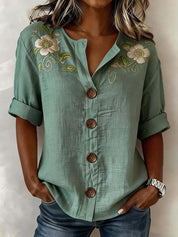 Antonella Marchese | Embroidered Floral Button-Up Blouse For Women
