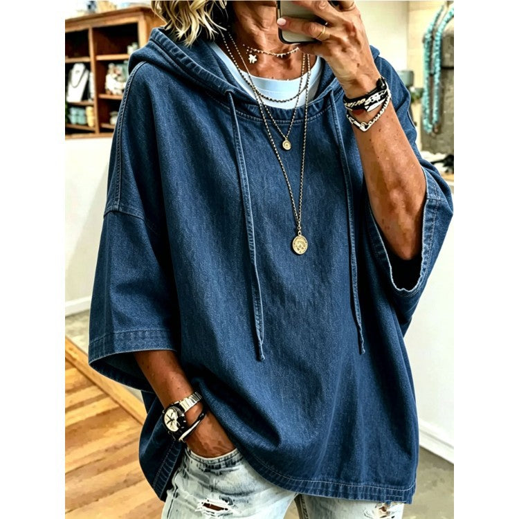 Renée Hollander | Loose-Fit Denim Hoodie Top For Women