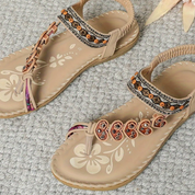 Romaine Delacrosse | Boho Beaded Flat Sandals in Tan